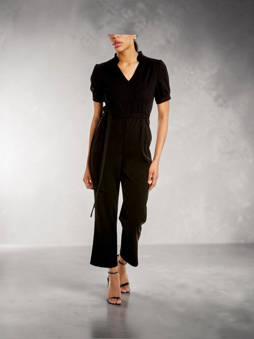 Nanette Lepore Black V-Neck Ruffled Neck Jumpsuit Rosa Womens sz 14